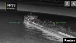 A Ukrainian drone lines up a Russian vessel for attack in the Sea of Azov on July 9 in a photo released by Kyiv.