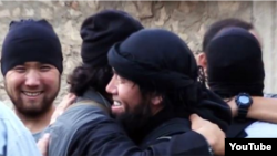 A screengrab from a 2013 YouTube video purportedly showing Kazakh jihadists in Syria