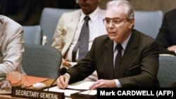 UN Secretary General Javier Perez de Cuellar in 1988.