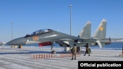 Ресейде шығарылған Су-30См жойғыш ұшағы. 27 желтоқсан 2016 жыл (Сурет Қазақстан қорғаныс министрлігінің сайтынан алынды).