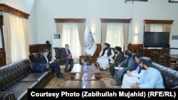Зустріч виконувача обов’язків міністра закордонних справ в уряді «Талібану» Аміра Хана Муттакі з високопосадовцями з Киргизстану, Кабул, 23 вересня 2021 року