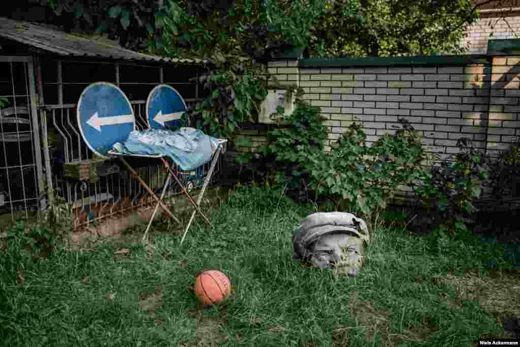 A Lenin head sits in the Kyiv garden of a volunteer who assisted the Ukrainian Army in&nbsp;fighting Russia-backed separatists. It was a birthday present from a group of soldiers she had helped. &nbsp; &nbsp; 