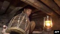 An Afghan musician unearths his tabla from a hiding place beneath his house following the fall of the Taliban in Afghanistan in December 2001.