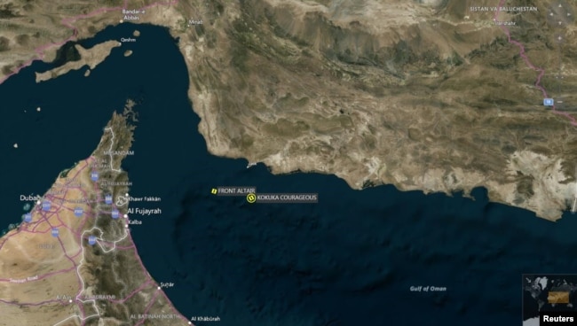 Location of tanker incidents in the Gulf of Oman