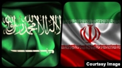 Combo flags of Iran and Saudi Arabia