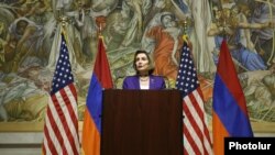 Armenia - U.S. House of Representatives Speaker Nancy Pelosi speaks at the Cafesjian Center for Arts in Yerevan, September 18, 2022. 