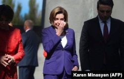 Nancy Pelosi, the speaker of the U.S. House of Representatives, visits the Armenian Genocide Memorial in Yerevan on September 18.