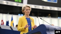 Presidentja e Komisionit Evropian, Ursula von der Leyen, gjatë fjalimit në Parlamentin Evropian. 14 shtator 2022.
