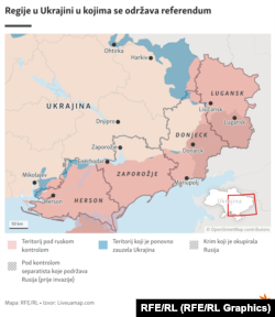 Ukraine, Regions in Ukraine where the referendum is taking place, map, September 2022