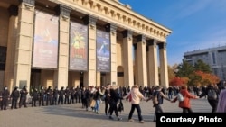 Police gather ahead of a protest in Novosibirsk against the mobilization on September 24.