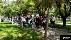 Students protest at a university in Tehran.
