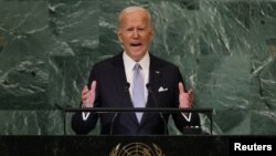 Predsjednik SAD-a Joe Biden obraća se na 77. sjednici Generalne skupštine Ujedinjenih naroda u sjedištu UN-a u New Yorku, SAD, 21. septembra 2022. 