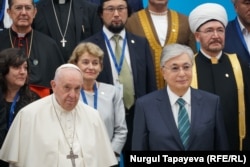 Pope Francis (left) with President Toqaev at the Congress of Leaders of World and Traditional Religions in Nur-Sultan on September14.