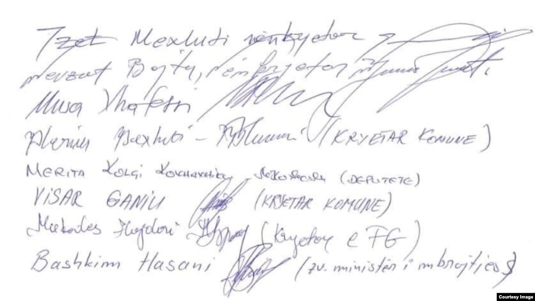 Потписи на истакнати функционери на ДУИ на писмото до партискиот лидер Али Ахмети