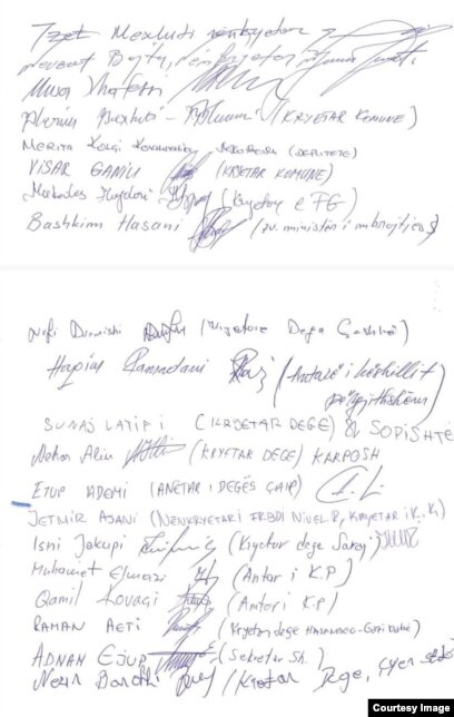 Letra me nënshkrimet e grupit prej 20 zyrtarëve të lartë të BDI-së.
