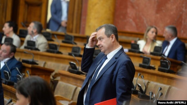Ministri i Jashtëm serb, Ivica Daçiq, në Kuvendin e Serbisë. 13 shtator 2022.