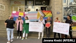 Human rights and LGBT organizations protest in Belgrade on on September 13 against the ban on the EuroPride march. 