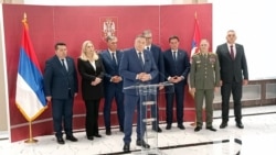 Konferencija za novinare nakon susreta delegacija Republike Srpske i Srbije, Beograd, 15. april 2026. 