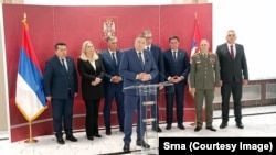 Konferencija za novinare nakon susreta delegacija Republike Srpske i Srbije, Beograd, 15. april 2026. 