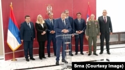 Konferencija za novinare nakon susreta delegacija Republike Srpske i Srbije, Beograd, 15. april 2026.