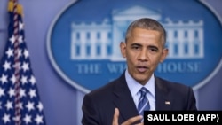 ABŞ-nyň prezidenti Barak Obama Ak Tamda žurnalistleriň öňünde çykyş etdi, Waşington, 16-njy dekabr, 2016.