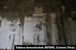 Copies of the Pravda newspaper on the wall in abandoned apartments near the Soviet base at Ralsko