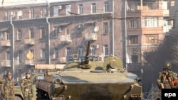 Armenia -- Armenian troops and APCs patrol the streets of Yerevan, 02 March 2008