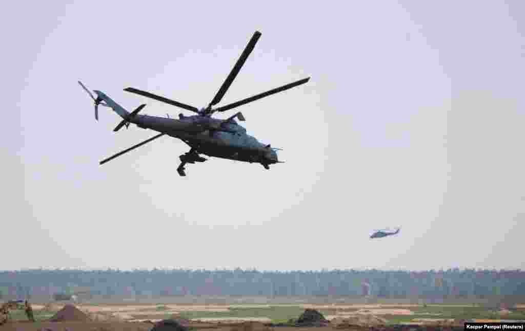 A Polish Mi-24 helicopter takes part in the military exercises.