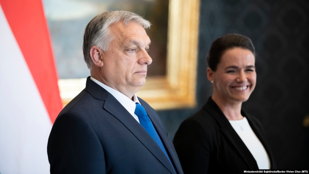 Hungarian Prime Minister Viktor Orban (left) is engaged in damage control after Katalin Novak's resignation as president. (file photo)