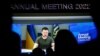 Volodimir Zelenski adresându-se prin video conferință Formului de la Davos, 23 mari 2022.