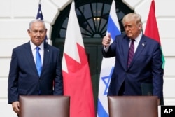 Kryeministri izraelit, Benjamin Netanyahu, dhe presidenti i zgjedhur amerikan, Donald Trump. Shtëpia e Bardhë, 15 shtator 2020.