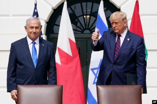 Kryeministri izraelit, Benjamin Netanyahu, dhe presidenti i zgjedhur amerikan, Donald Trump. Shtëpia e Bardhë, 15 shtator 2020.