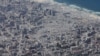 Pogled iz jordanskog vojnog aviona prikazuje Pojas Gaze, neposredno prije bacanja humanitarne pomoći, 17. augusta 2025.<br>