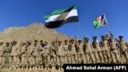 Afghan resistance movement and anti-Taliban uprising forces take part in training in Panjshir Province on September 2.