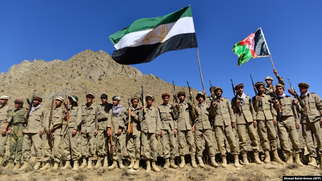 Afghan resistance forces take part in military training in the Dara district of Panjshir Province. (file photo)