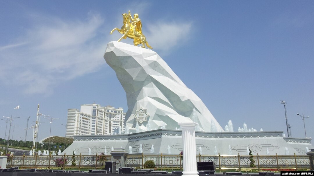 It rests on a 15-meter-high slab of white marble, but it's really built on the crushed spirits of the Turkmen people.