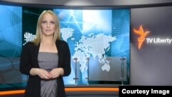 Bosnia--Liberty TV editor and presenter Marija Arnautovic in the studio in Sarajevo.