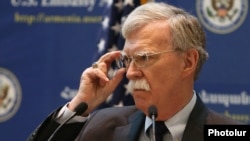 Armenia - U.S. National Security Adviser John Bolton speaks at a news conference in Yerevan, 25 October 2018.