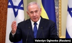 Прем'єр-міністр Ізраїлю Бенджамін Нетаньяху під час пресконференції після переговорів з президентом України Володимиром Зеленським. Україна, Київ, 19 серпня 2019 року