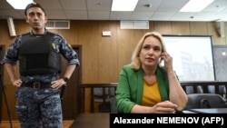 Marina Ovsyannikova in a Moscow courtroom on July 28.