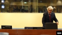 Former Bosnian Serb leader Radovan Karadzic in the courtroom of the International Criminal Tribunal for the former Yugoslavia (ICTY) in the Hague in November 2009