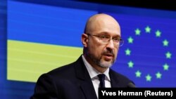 Денис Шмихал, премиер на Украина, за време на конференција во Брисел, Белгија, 5 септември 2022 година 