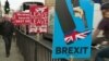 Imagine din timpul manifestațiilor de stradă din Londra, unde populația a votat ieșirea din Uniunea Europeană