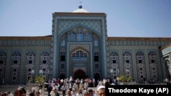 Worshippers gather for Friday Prayers during Ramadan in Dushanbe's Central Mosque in 2011.