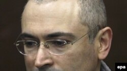 Mikhail Khodorkovsky appears in court on March 31.