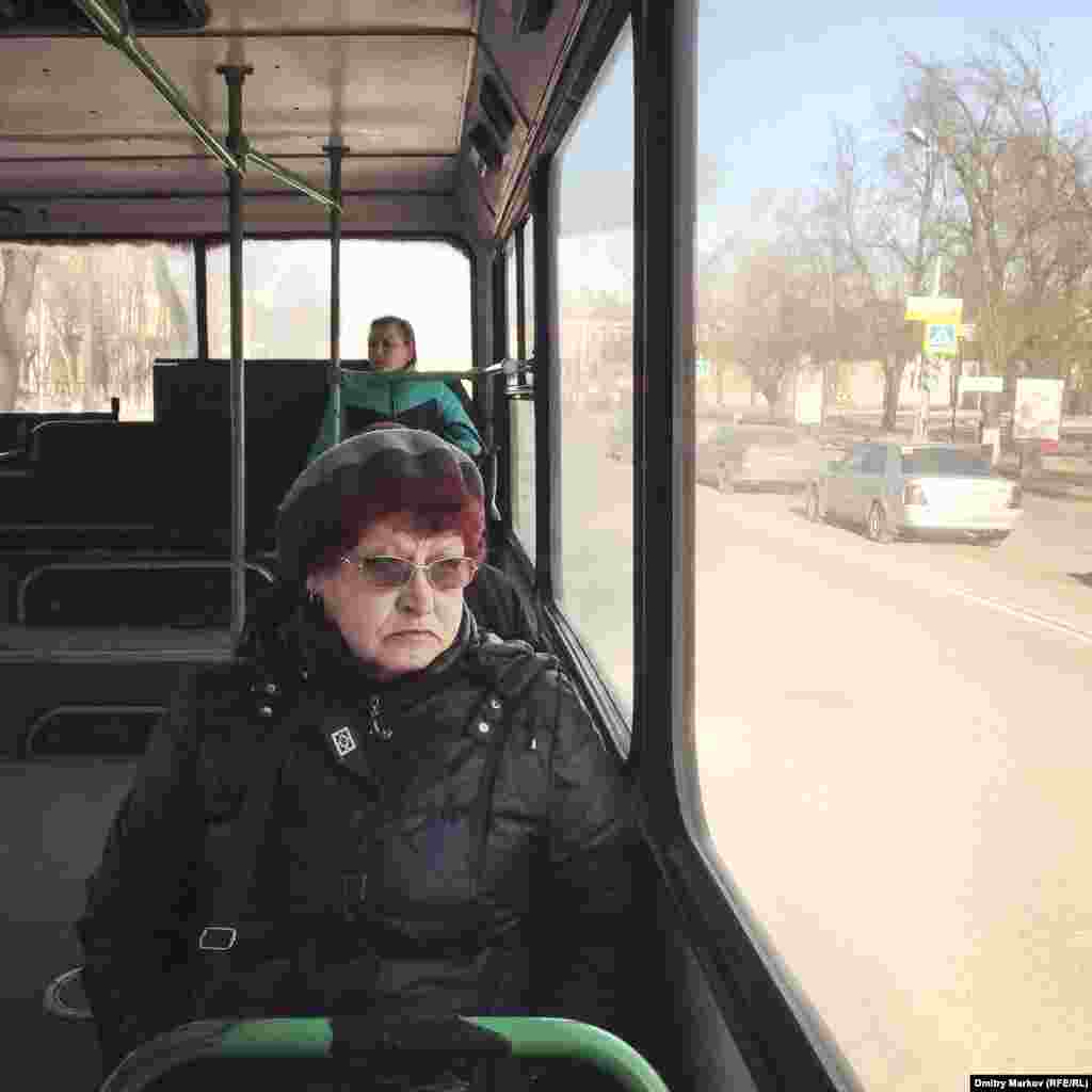 Inside a city bus. Markov says the bright spring weather played a large part in election turnout in the town. 