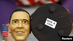A bobblehead doll of U.S. President Barack Obama, which was made in China, in a shop in Washington.