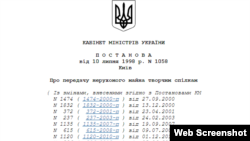 Постанова Кабінету міністрів про передачу майна