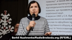 Лариса Масенко на вечорі вшанування пам'яті українського мовознавця, поета, перекладача, журналіста, багаторічного в’язня концтаборів СРСР, члена ОУН Святослава Караванського. Київ, 24 січня 2017 року