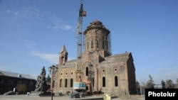 Armenia - A 19th century church in Gyumri's central square that was seriously damaged by a 1988 earthquake and is still being reconstructed, 24Nov2013.